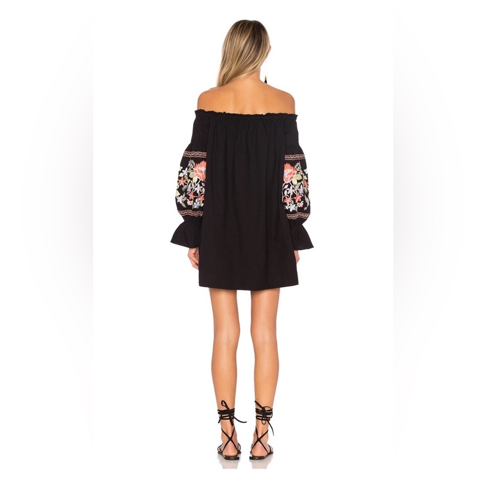 Free People Fleur Du Jour Embroidered Off Shoulder Dress Black Boho NWOT Size L - Picture 3 of 7